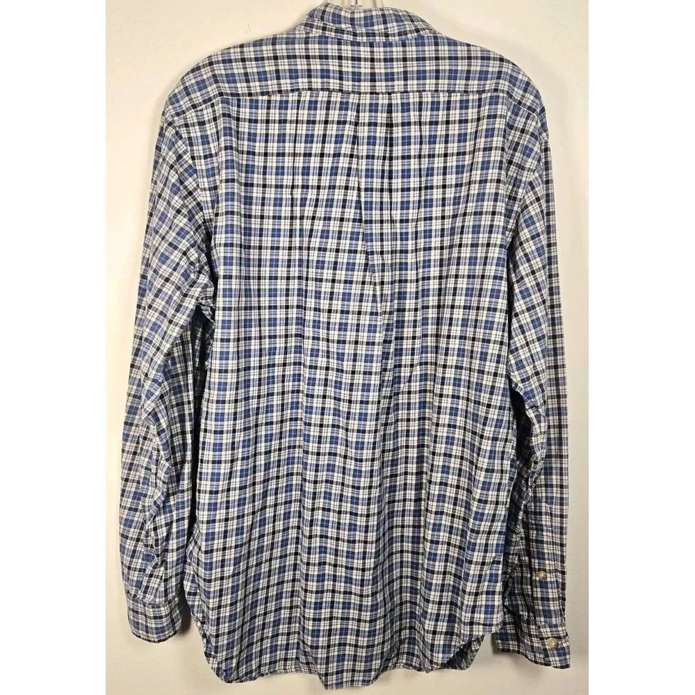 Ralph Lauren Button Down Shirt Adult L Classic Fit Blue Plaid Mens Pony